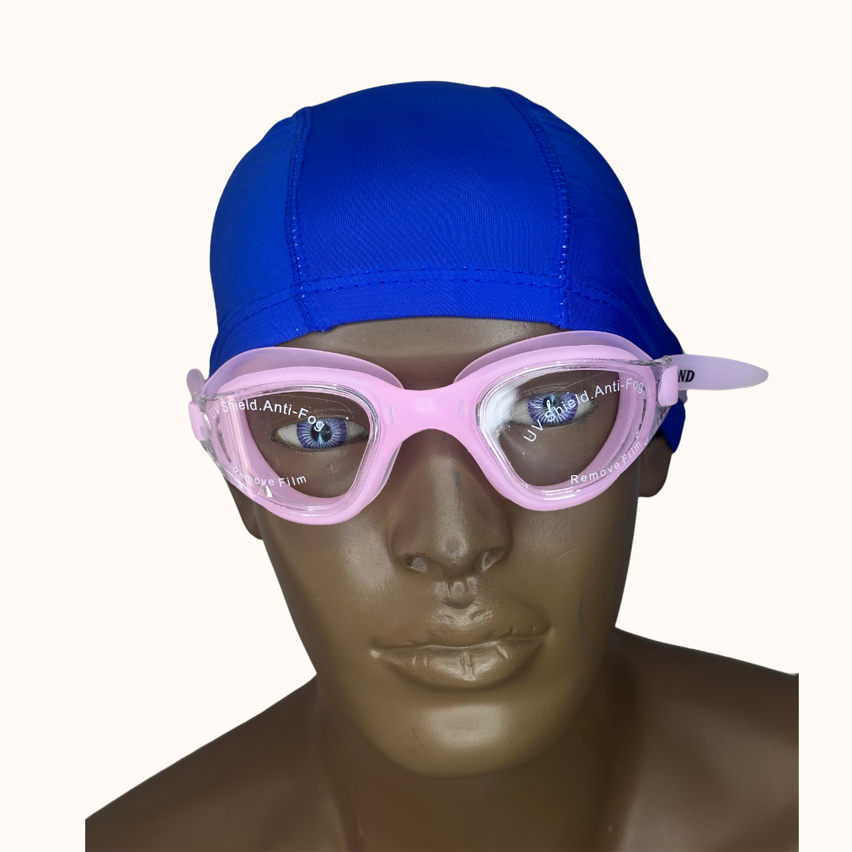 Lentes de Natación Rosado y Gorro de licra Azul