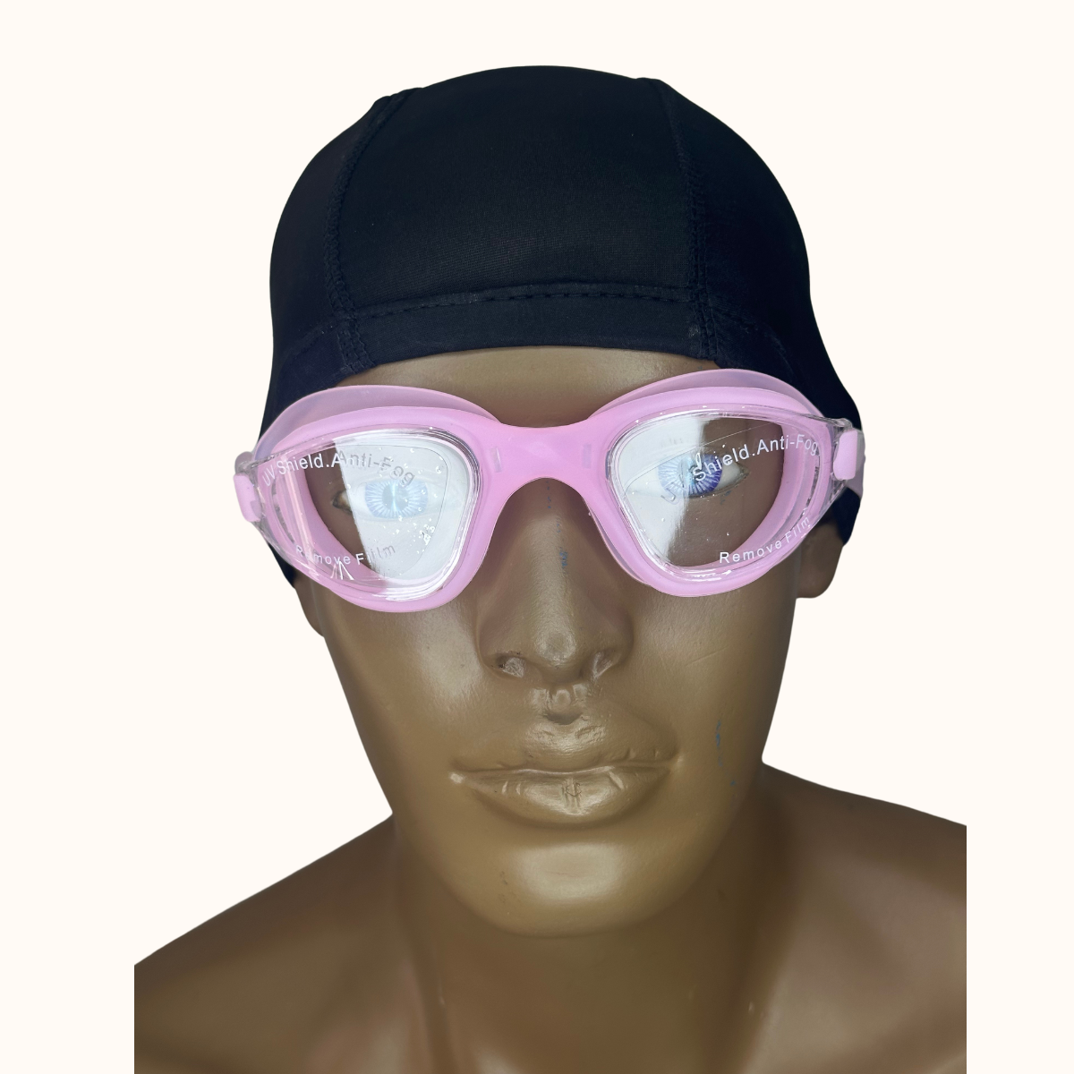 Lentes de Natación Rosado y Gorro de licra Negro