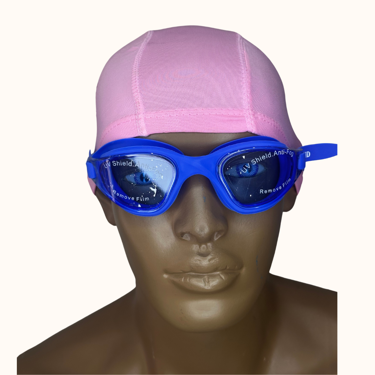 Lentes de Natación Azul y Gorro de licra Rosado