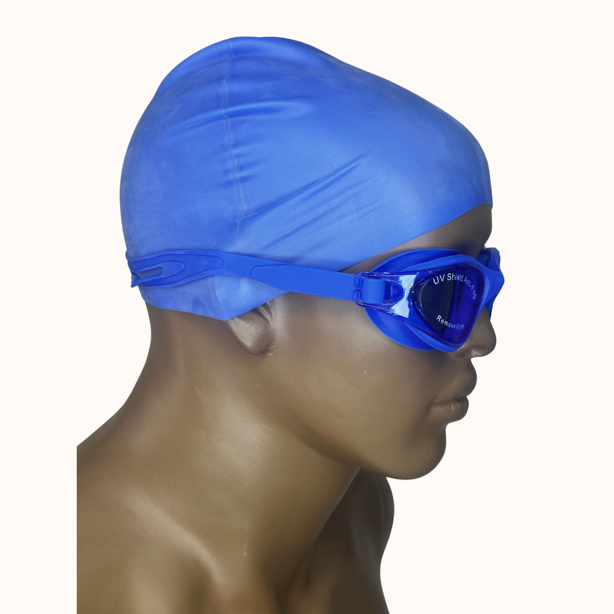 Lentes de Natación Azul y Gorro de Silicona Azul