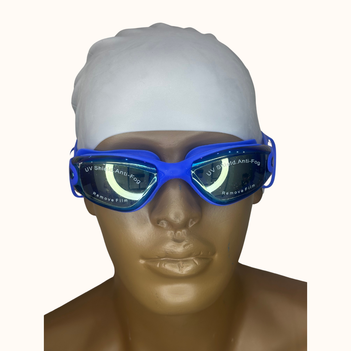 Lentes de Natación Azul y Gorro de Silicona Gris