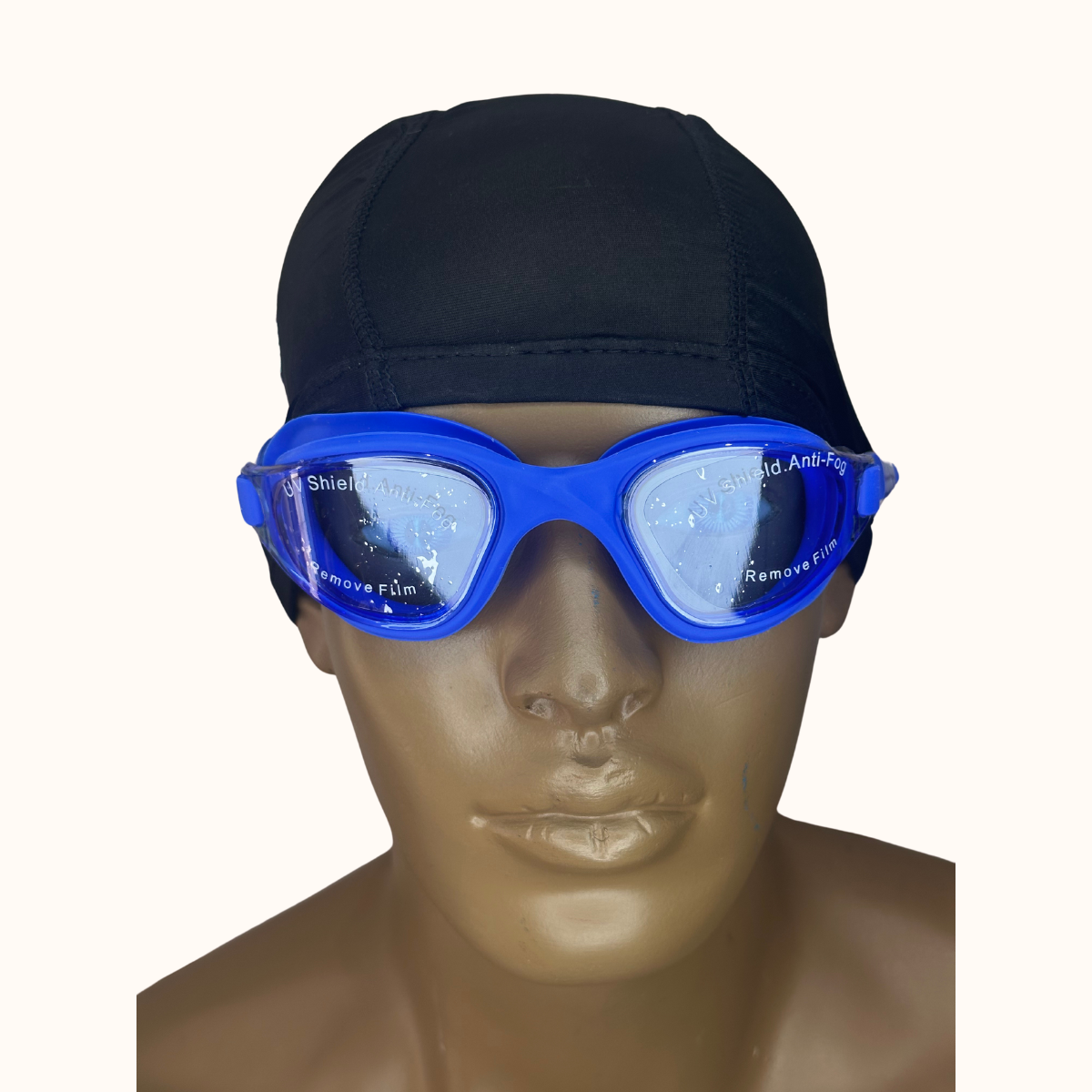 Lentes de Natación Azul y Gorro de licra Negro