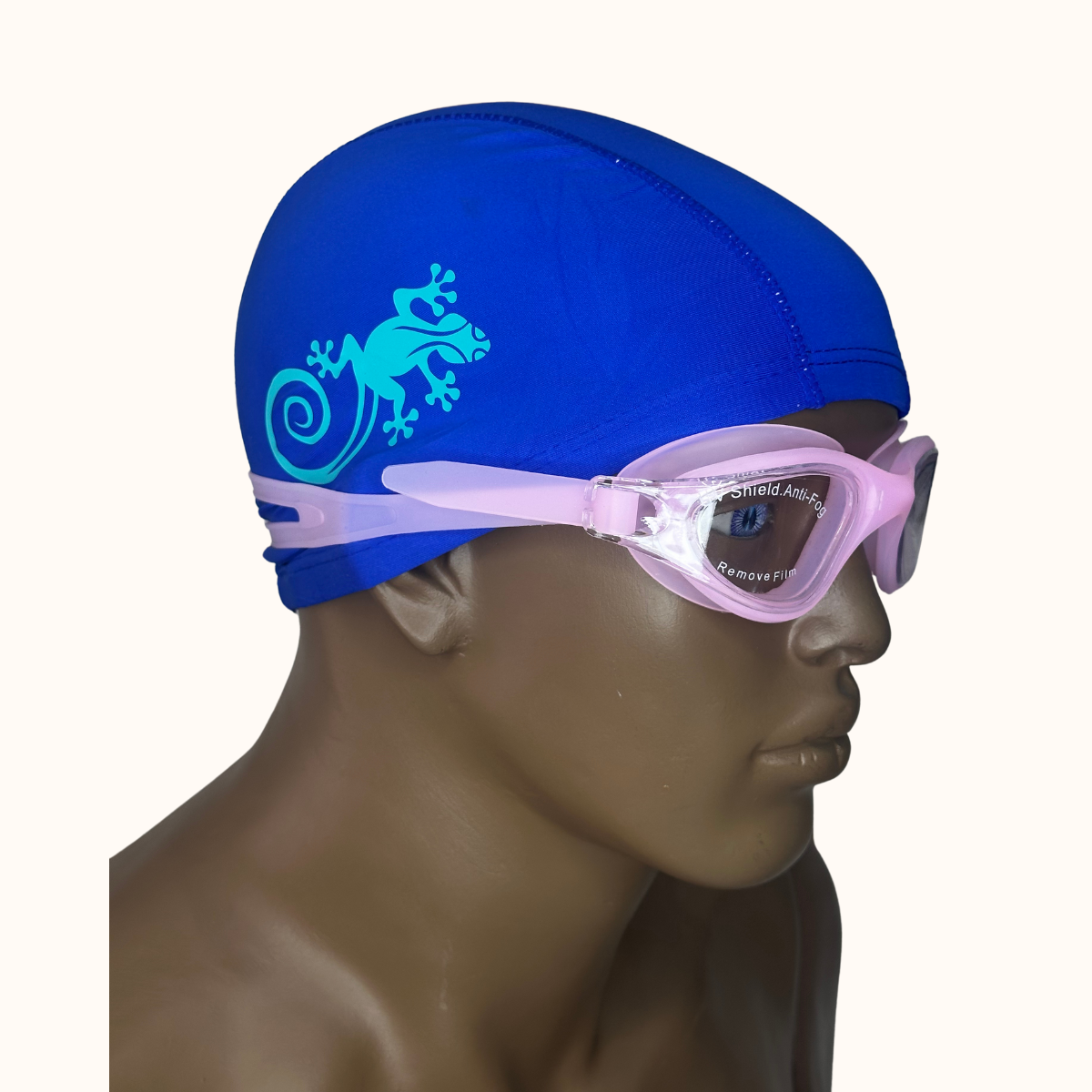 Lentes de Natación Rosado y Gorro de licra Azul