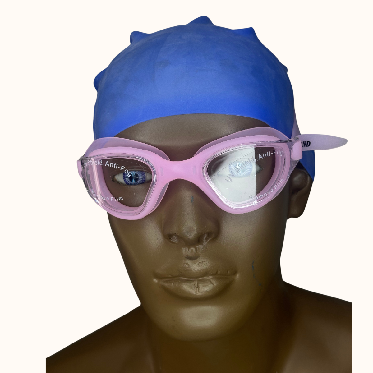 Lentes de Natación Rosado y Gorro de Silicona Azul