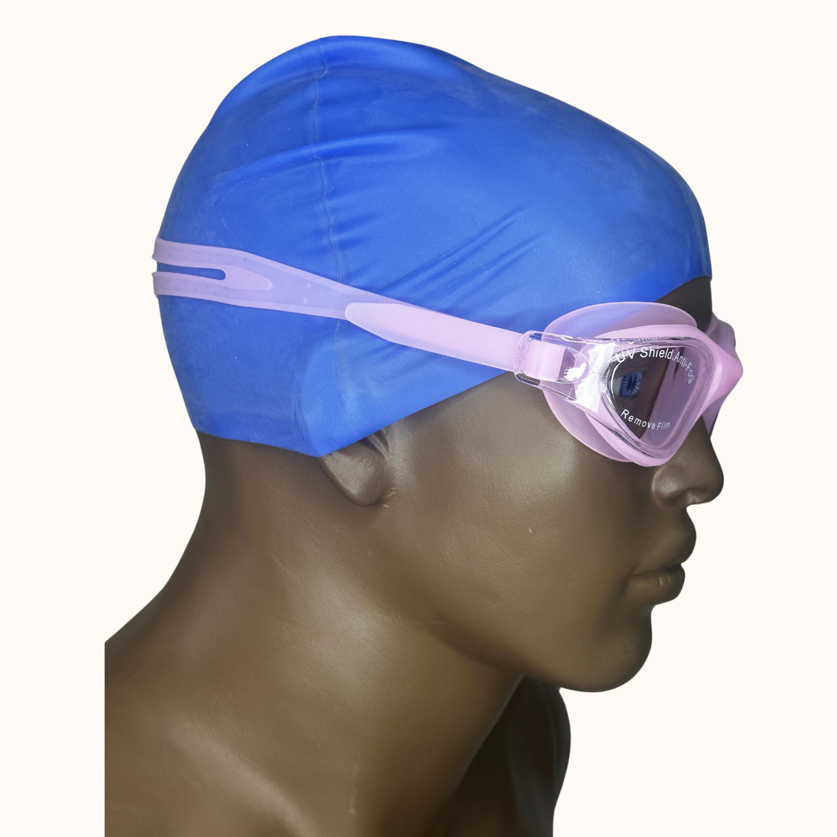 Lentes de Natación Rosado y Gorro de Silicona Azul