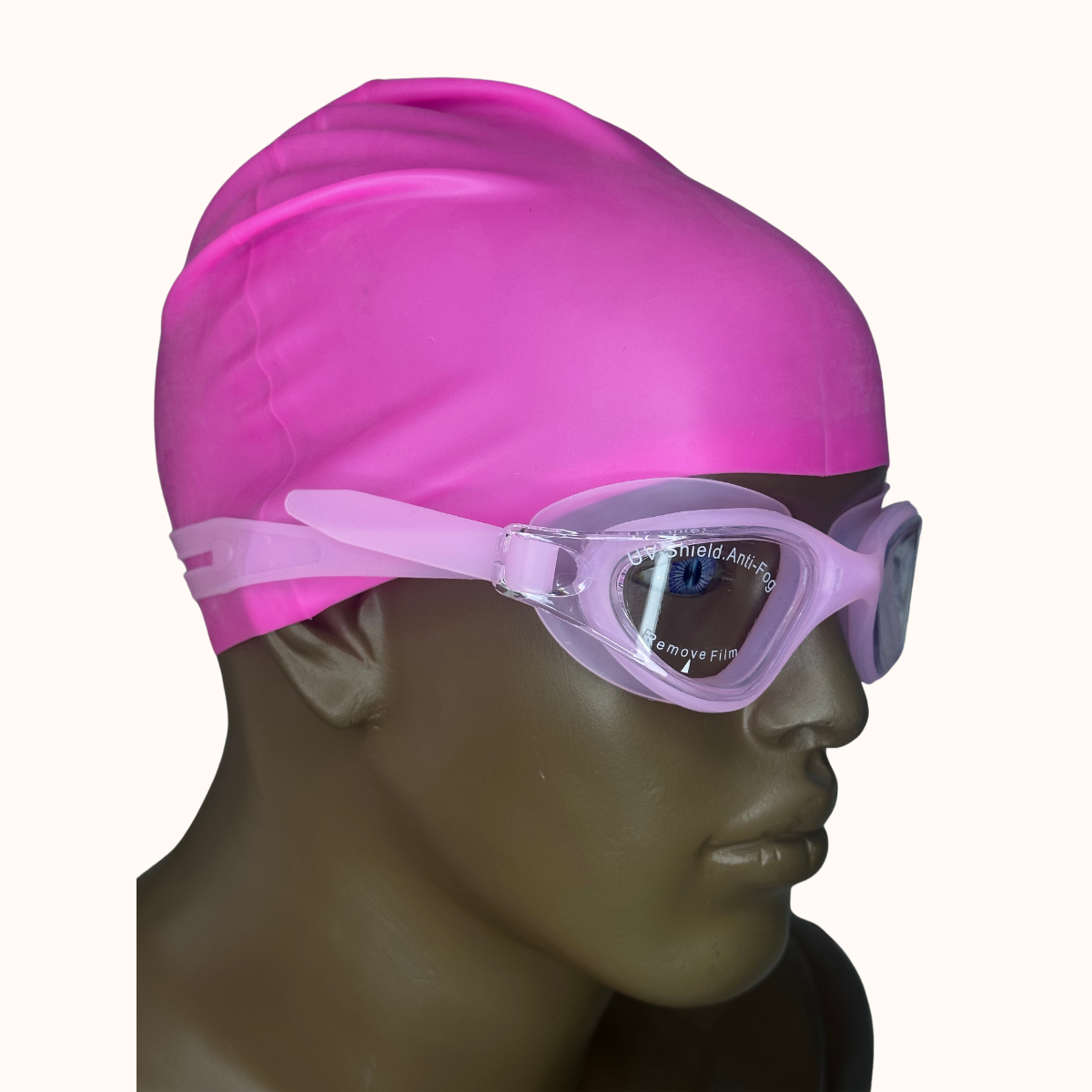 Lentes de Natación Rosado y Gorro de Silicona Rosado
