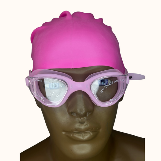 Lentes de Natación Rosado y Gorro de Silicona Rosado