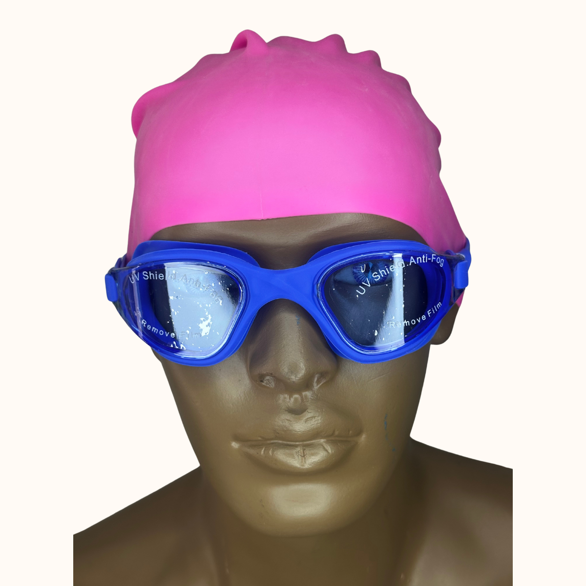 Lentes de Natación Azul y Gorro de Silicona Rosado