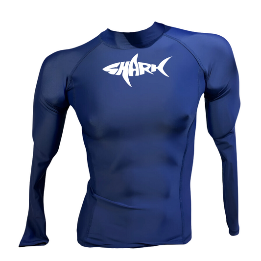 LICRA CON PROTECCIÓN UV AQUAMODA LAMTBAH TIBURON AZUL HOMBRE LOGO BLANCO REFLECTIVO